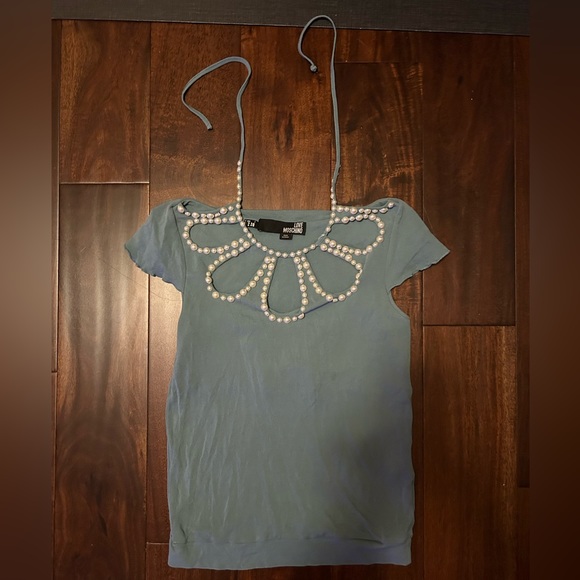 Blue Love moschino beaded blouse top size 2 - Picture 5 of 7